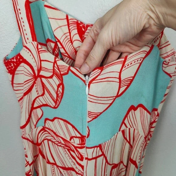 Farm Rio Floral Print Midi Dress Womens XS Red Blue Button Front Bohemian - Picture 7 of 11